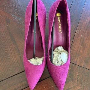 BIGTREE Women’s Pointed-Toe Suede Pumps in Fuchsia